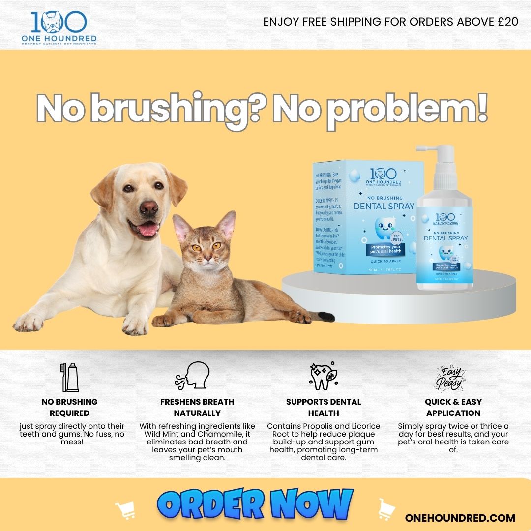 Dental Spray for Pets - Natural & Chemical Free Breath Freshener with no brushing needed for clean teeth and fresh breath.